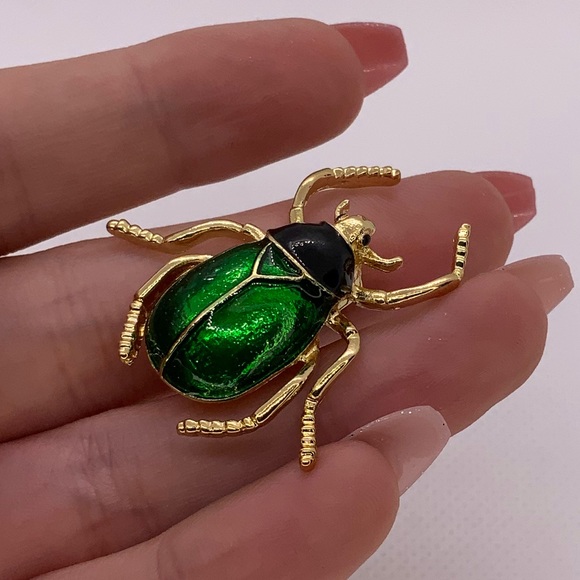 Retro Green Insect Scarab Beetle Egypt Style Brooch - Picture 3 of 7